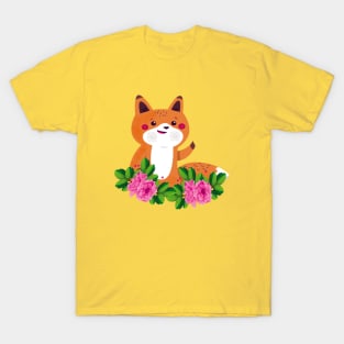 Cute Fox Animals Flower T-Shirt